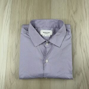 Ministry of Supply Button Down Shirt Men Large White Blue Check Plaid Stretch